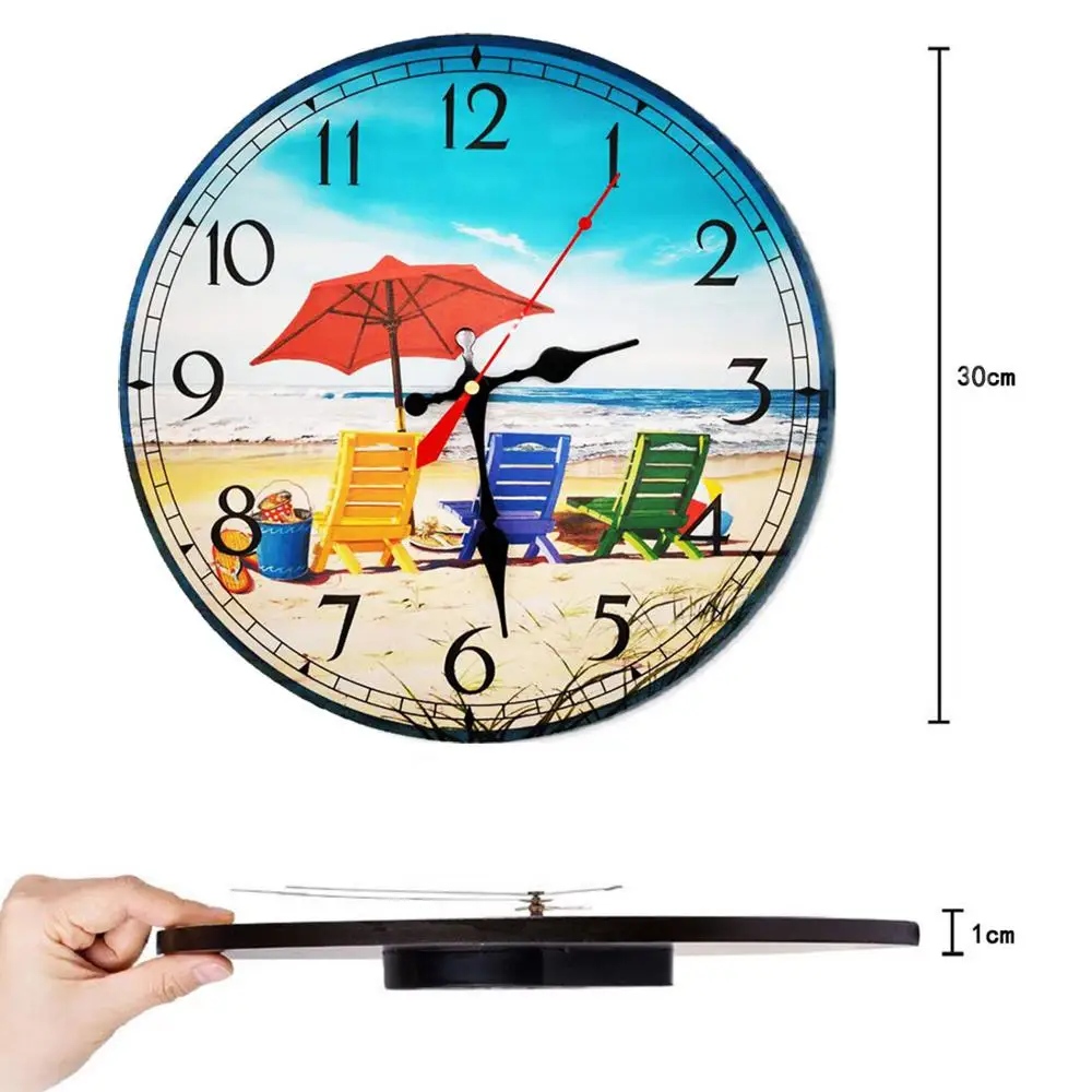 Ретро деревянный настенный Clock-12inch кварцевый тихий большой винтажный деревенский потрепанный красочный не тикая Тихая декоративная кухня спальня
