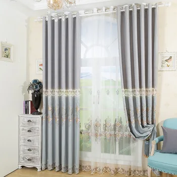 

Simple Linen Cotton Cloth Embroidered with High Shading Curtains for Living Dining Room Bedroom.