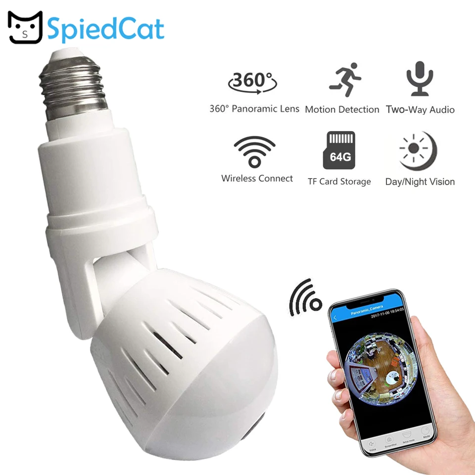 

360 Panoramic Wireless Fisheye Bulb IP WiFi 1080P HD Camera for Home Security System Cameras Baby Monitor Remote Lighting Lamp