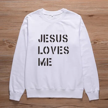 

ONSEME Christian Long Sleeve White Sweatshirt Jesus loves me Letter Printed Women Crewneck Sweatshirt Autumn 2019 Fashion S-01