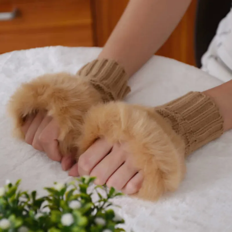 Новинка женские перчатки стильные теплые зимние без пальцев варежки для девушек