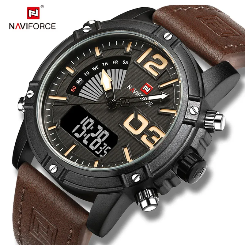 

NAVIFORCE Men's Fashion Sport Watches Quartz Analog Digital Wristwatch Leather Military Waterproof Man's Clock Relogio Masculino