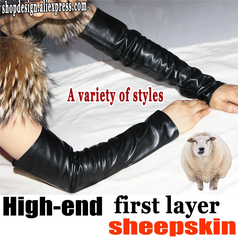 Genuine Leather Sleeves Women's Long Sheepskin Gloves Warm Fingerless Half-finger Gloves Arm Sleeves Spring Autumn Winter Elbow Armguards Fashion New Sleeves 2023