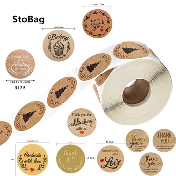 

StoBag 500pcs Kraft Paper Thank You Stickers Handmade With Love Gift Decoration Celeliating Favor Support Bakery Baby Show