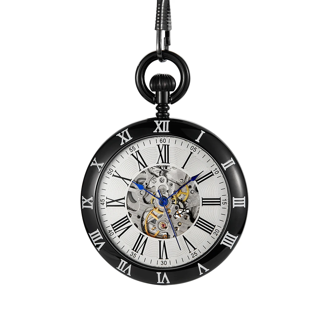 Antique Steampunk Vintage Roman Numerals Quartz Pocket Watch  Hand-winding Necklace Pendant Clock Chain Men's Women