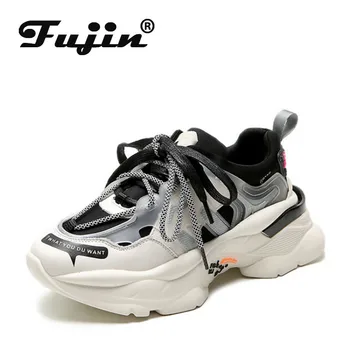 

Fujin Sneakers Women Autumn Winter Leather Daddy Shoes Thick Bottom Leisure Laces Increase Fashion Breathable Women Shoes