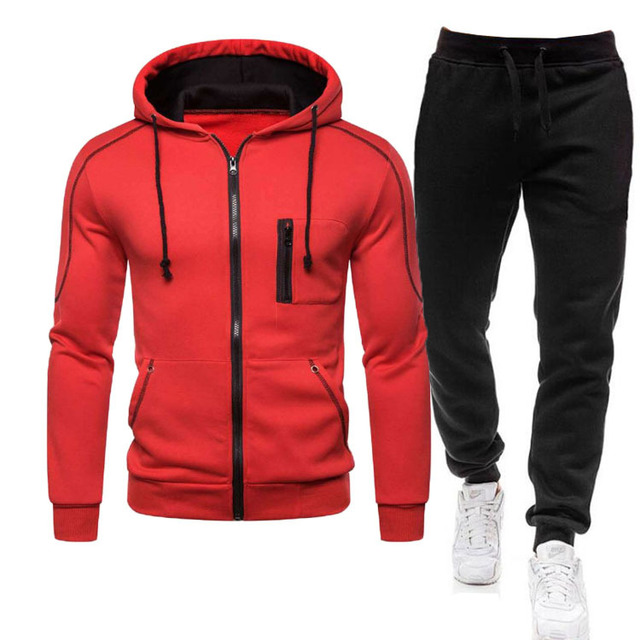 Pieces Sets Tracksuit Men Autumn Zipper Hoodie Sweatshirt+pants Solid Sporting Fitness Hooded Outerwear Jacket Joggers Suit