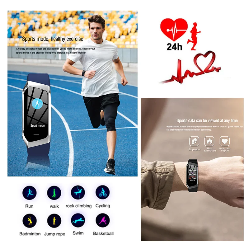 Smart Watch BINSSAW  Men Band Color LCD Screen Fitness Bracelet IP67 Waterproof Smart Band Heart Rate IOS Android Phone Watches