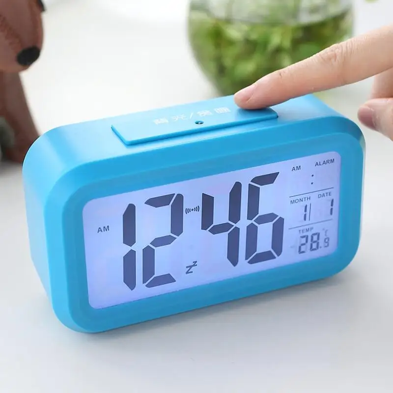 Smart Sensor Nightlight Digital Alarm Clock with Temperature Thermometer Calendar,Silent Desk Table Clock LX8632