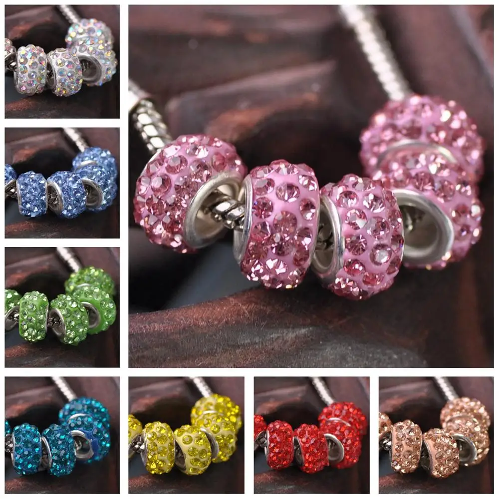 10pcs 12mm Round Clay Rhinestones Big Hole Beads for Jewelry Making European Charms Bracelet DIY | Украшения и аксессуары