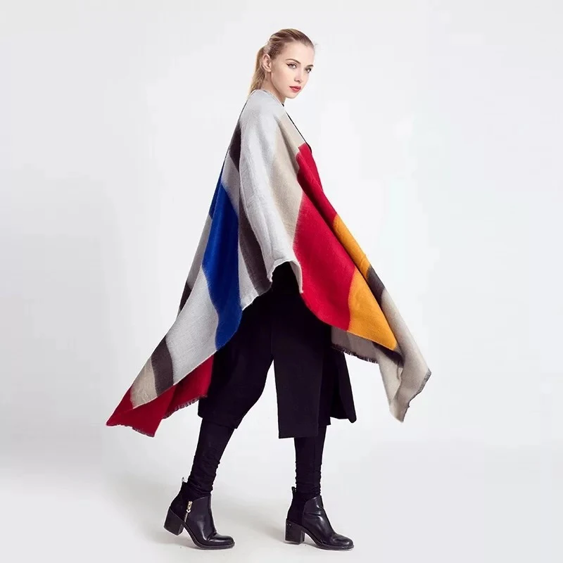 Осень и зима имитация кашемира шарф Цвет широкие полосы Европа и США ван удобная повседневная большая шаль