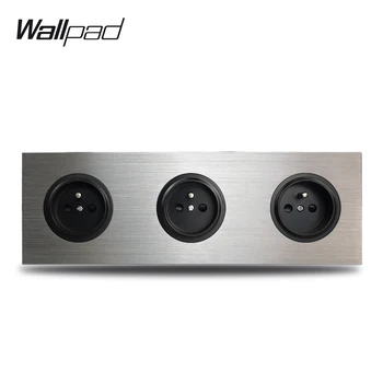 

Wallpad L6 3 Gang Triple Frame French Wall Electric Socket Outlet Silver Brushed Aluminum Alloy Panel Double Plate 172 * 86 mm