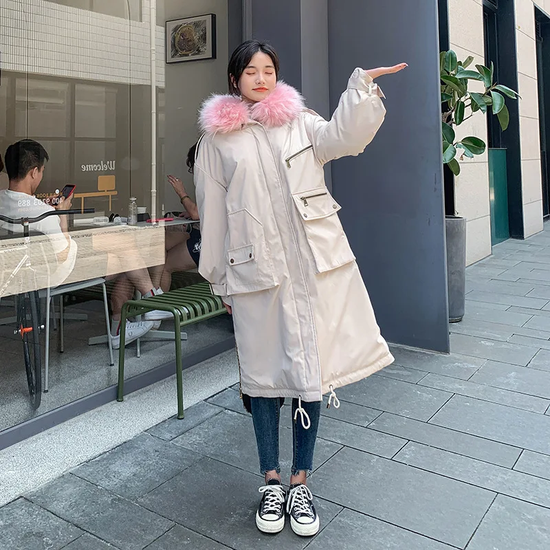 

Photo Shoot Parka Mid-length And rong da Fur Collar Lambs Wool Coat Thick Korean-style Women's Winter Cotton-padded Clothes
