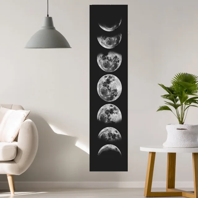 Tapiz psicodélico de fase lunar, manta colgante de pared de galaxia negra, cielo nocturno, decoración del hogar 1