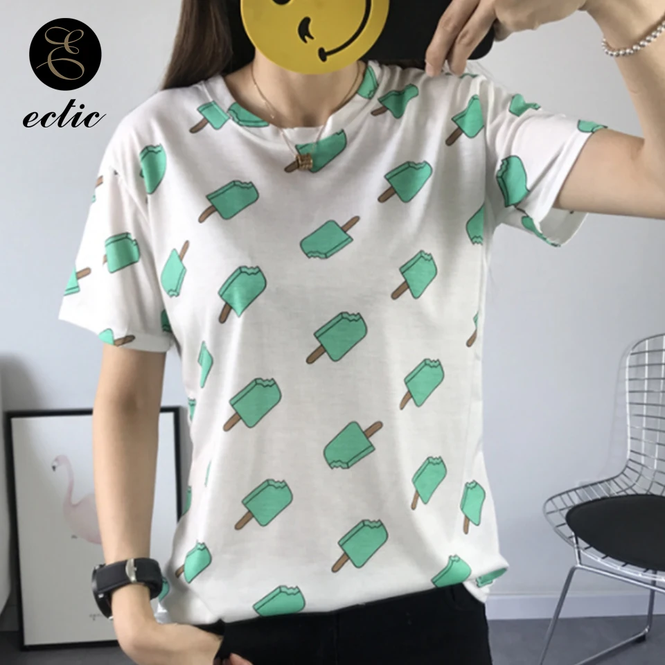 Каваи Мода Леди Футболка Женщина Модный Милый Повседневный Уличный Стиль