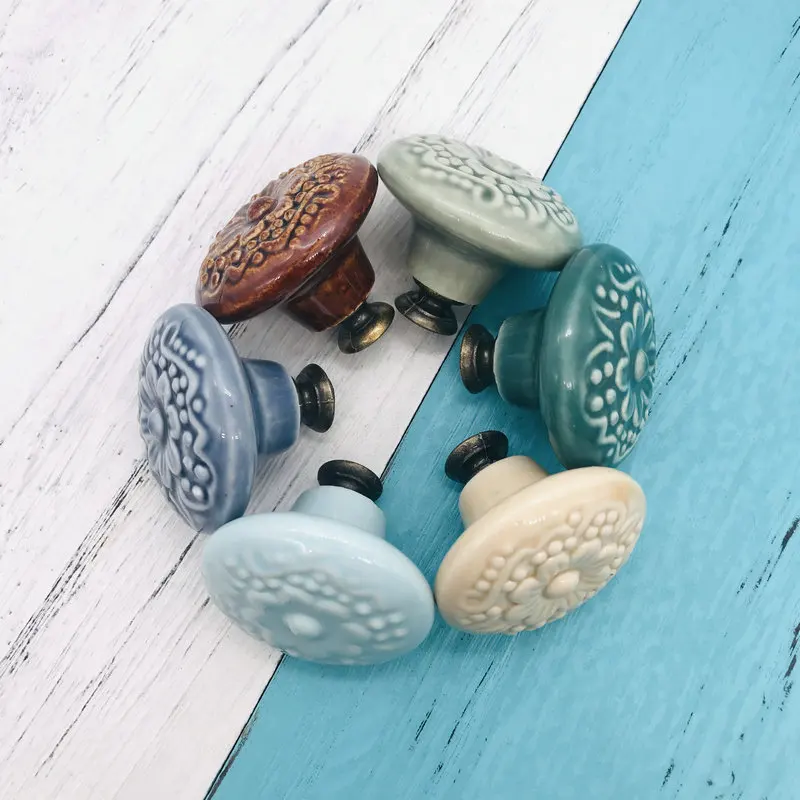 4 шт. Ретро Винтаж круглый керамики с выдвижными ящиками ручка для двери или шкафа