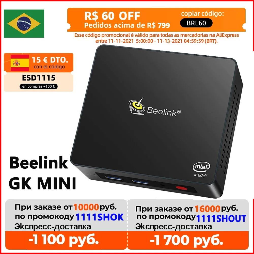 2021 beelink gk mini windows 10 pro mini computador intel gemini lago j4125 ddr4 8gb 128gb ssd 5.8g wifi bluetooth 4k computador pk gk3v