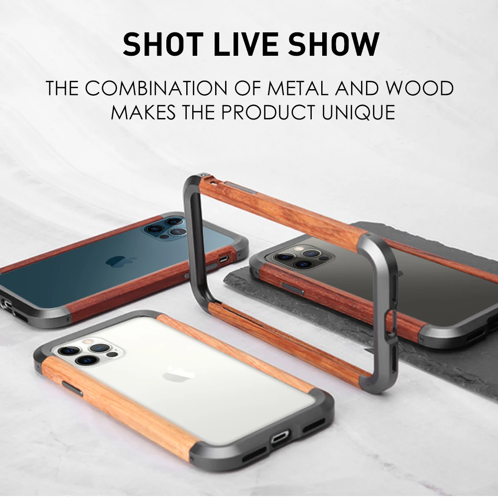 For Apple IPhone 12 pro 11 PRO X XS MAX XR Se 2020 7 8 Mini Case Aluminum Metal bumper+ wood Shockproof Phone Cover shell