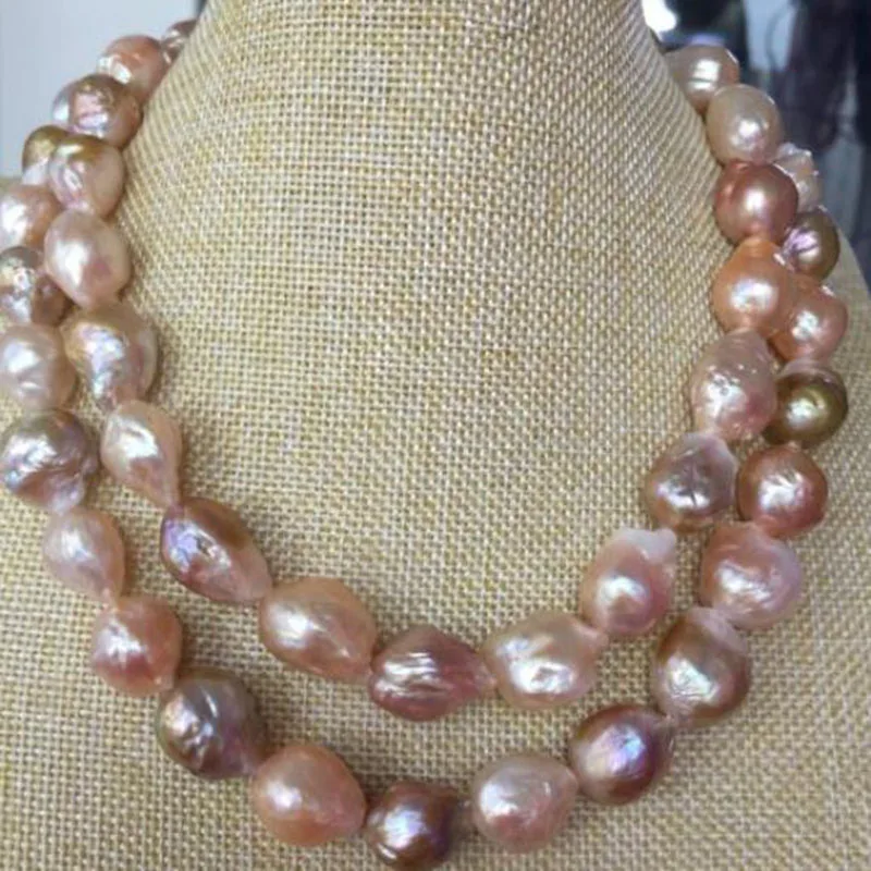 

gorgeous 14-15MM SOUTH SEA BAROQUE MULTICOLOR PEARL NECKLACE 38INCH 925silver