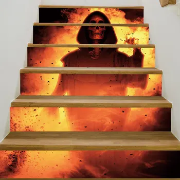 

PVC Self-adhesive Wall Sticker Halloween Decorative 3D Flame Skull Zombie Stair Stickers Halloween Home Decoration Bar Wallpaper