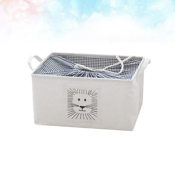 

Drawstring Storage Basket Lion Pattern Cotton Linen Sundries Storage Case with Handle - Size S