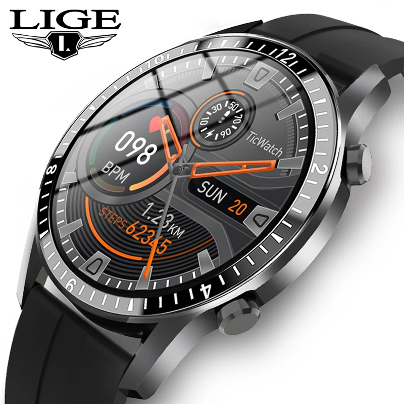 

LIGE 2020 New Smart Watch Men Full Touch Screen Sport Fitness Watch IP68 Waterproof Bluetooth For Android ios smartwatch Men+box