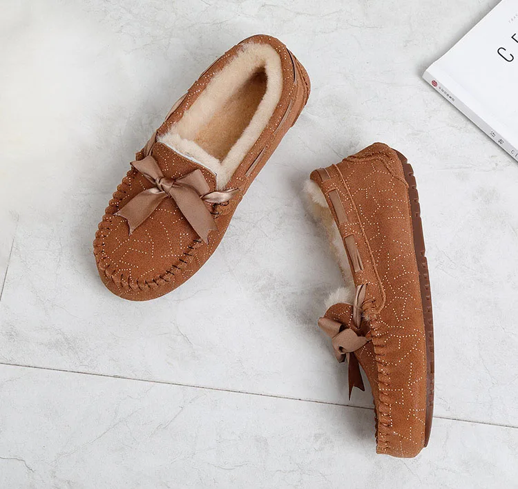 MIYAGINA Natural Fur Genuine Leather Women Flat Shoes New Fashion Women Moccasins Casual Loafers Plus Size Winter shoes