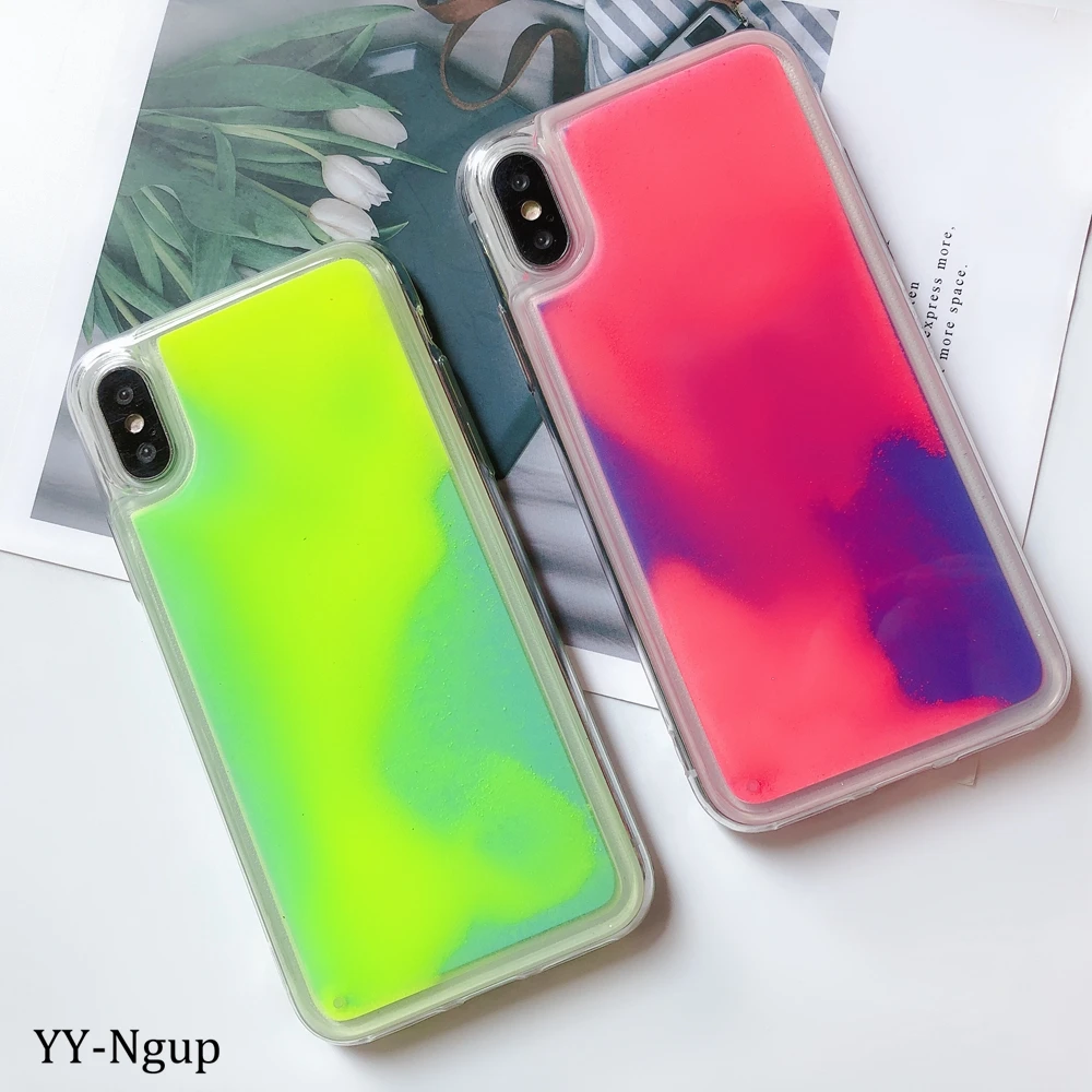 Светящийся чехол для iPhone 7 xr телефона светящийся в темноте блеск Жидкий зыбучий