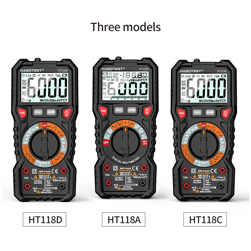 HABOTEST HT118A/C/D Digital Multimeter Auto Range NCV Hz Ture RMS AC/DC 6000 Counts Professional High Precise Multimetro Testers