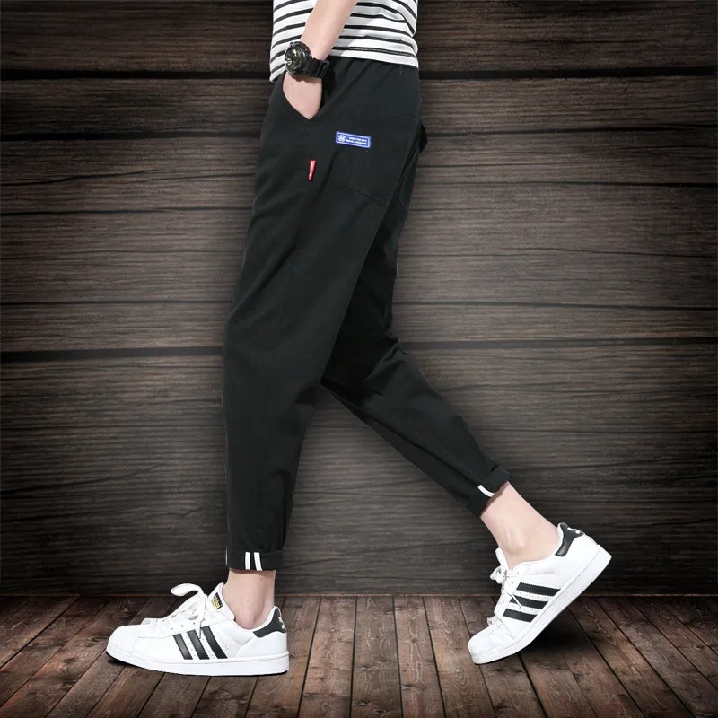 The Xu Men'S Wear | Spring And Summer Simple Solid Color with Drawstring Elastic Waist Pure Cotton Casual Capri Pants Men's