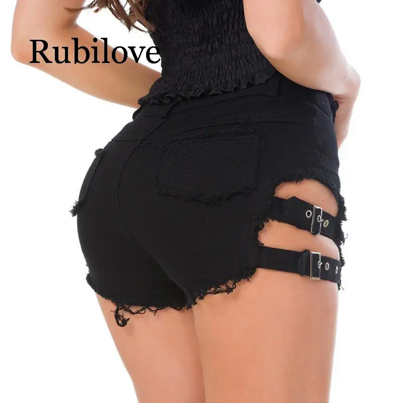 Rubilove, летние сексуальные джинсовые шорты для женщин, выдалбливают, повязки, панк рок, шорты с высокой талией