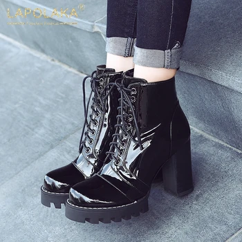 

Lapolaka 2020 Hot Sale Big Size 42 Genuine Leather Luxury Boots Woman Shoes Platform Chunky High Heels Zipper Shoes Ladies Boots