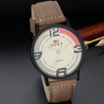 

Soxy Watch New Design Wall Dial Leather Watch Men Fashion Casual Sports Quartz Wristwatch Hombre relojes women masculine saati
