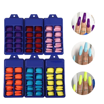 

100pcs Fake Nail Extension Solid Color Plastic Shiny High-Hard Holiday Nails Ballerina Simple Pointed Press on Nails Manicure
