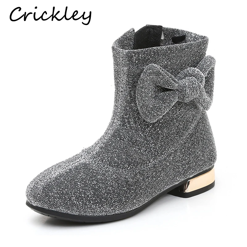 

Winter Fashion Girls Boots Bling Bling Comfortable Princess Cute Bow Ankle Boots Kids Casual Boots for Girls Martin Boots