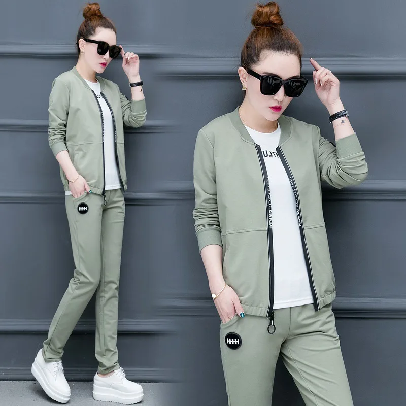 

3pcs Autumn Women Sportswear Tracksuit Zip Up Jacket Sweatshirt Loose Sweatpants Running Jogger Fitness Leisure Set Sport Suit