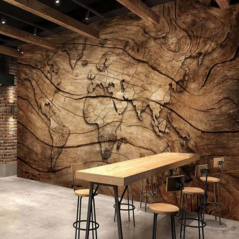 

Drop Shipping European Style Retro Wood Texture World Map Mural Wallpaper Study Restaurant Backdrop Wall Decor Wall Stickers