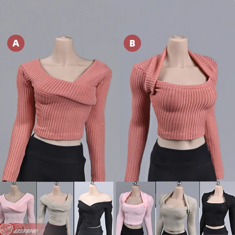 1/6 Female Pink T-shirt Wide Collar Top Clothes Model Fit 12" TBL PH Action Body 