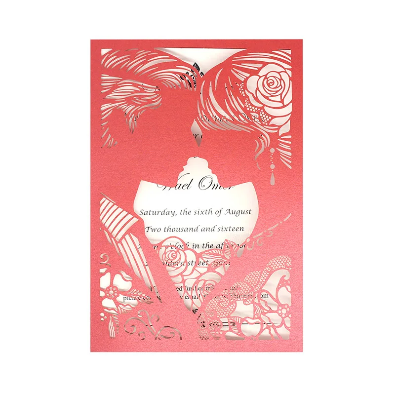 Red 10xElegant Bride& Groom Laser Cut Wedding Invitation Cards Greeting Card Customize Business With RSVP Card Decor Party Supplies - Цвет: Red
