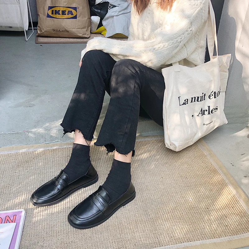 

Warm Plus 2020 New Spring Loafers Women Shoes Woman Thick Low Heels Platform British Oxford Solid Soft Leather Black Work Shoes