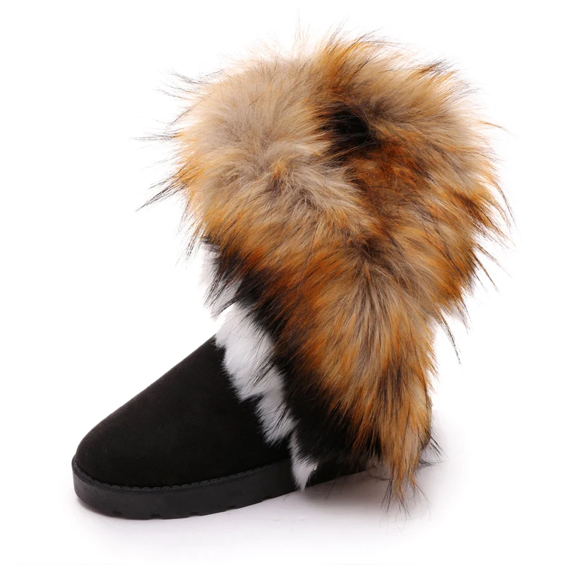 Fashion Faux Fox Hair Women's Boots Winter New Ankle Ladies Snow The Tube Cotton Comfortable Warm Women | Обувь