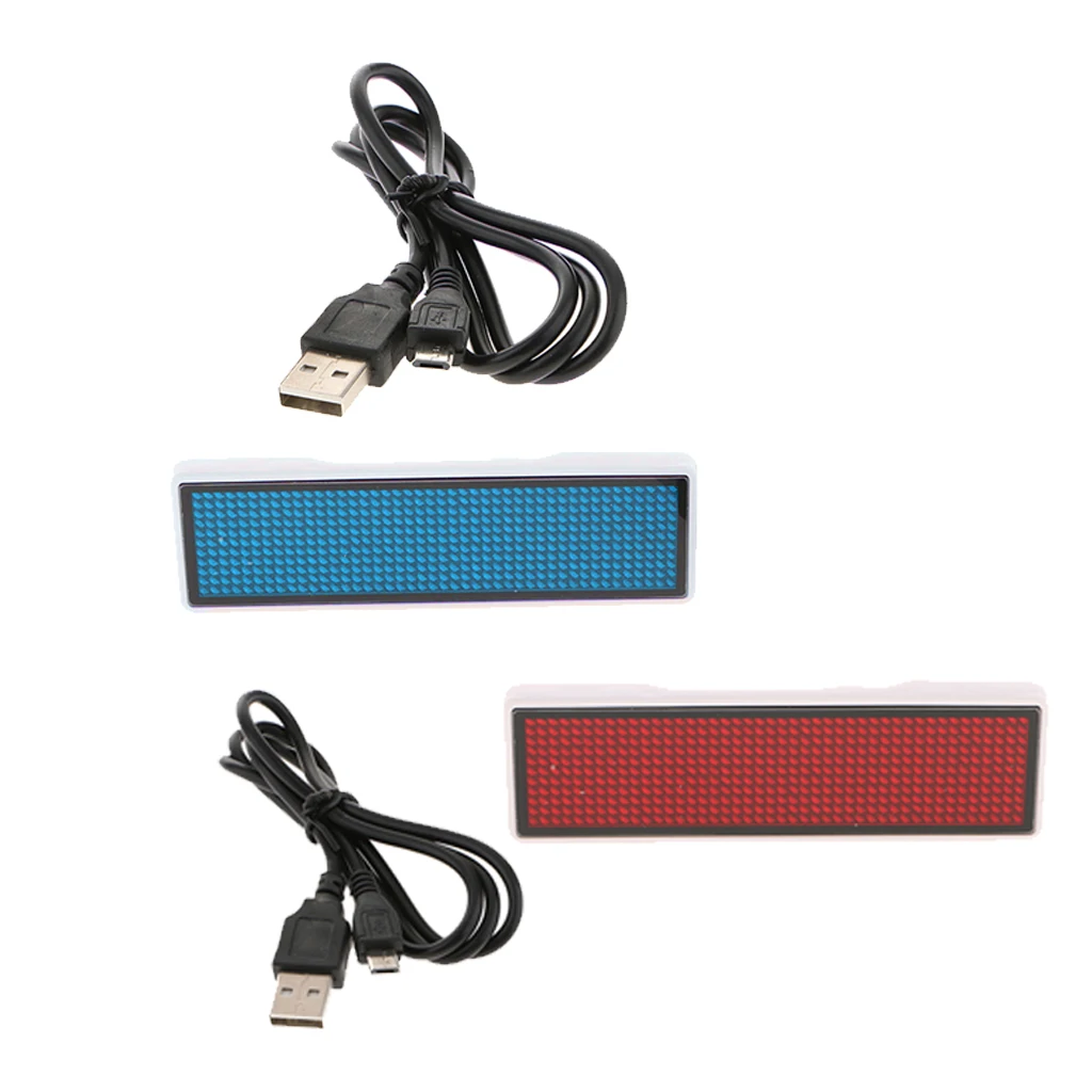

2 pieces LED Name Tag Business Badge Rechargeable Nametag Card for Restaurant Party Bar Luggage Bag Red+Blue
