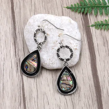 

European and American jewelry natural color abalone shell geometric pendant earrings