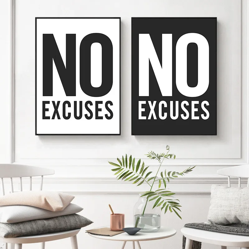Nordic Poster Inspirational Quotes Canvas Painting No Excuses Art Posters Decors