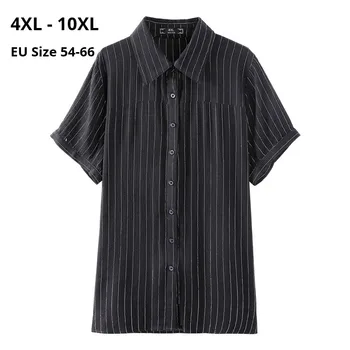

Plus Size 10XL 9XL 8XL 4XL Women Summer Blouses Femme Elegant Striped Short Sleeves Clothing OL Work Wearing Blouse For Mujers
