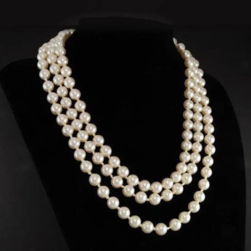 

First Lady Triple Strand real White Pearl Necklace 17-19" jj