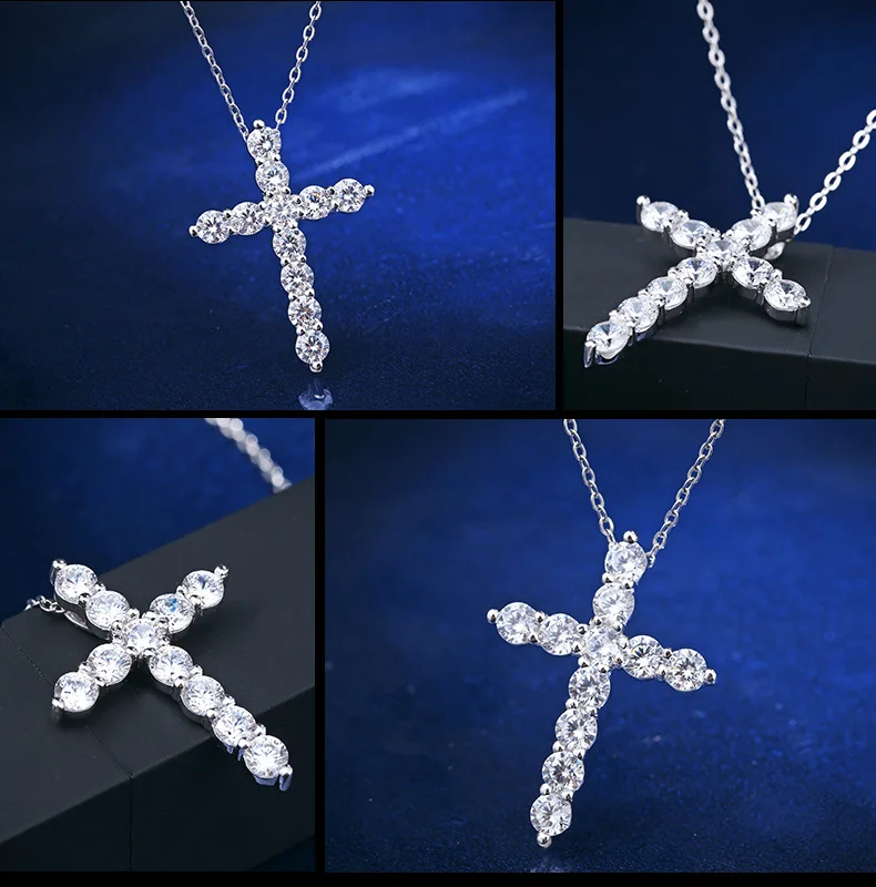 Designer Fashion 925 Sterling Silver Jewelry AAA Cubic Zirconia Cross Necklace,women zircon