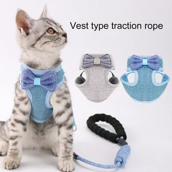 

Bow Cat Harness Pet Leashes Chest Adjustable Harness Bowknot Cats Leashes Walk Chest Strap Vest Cat Collars