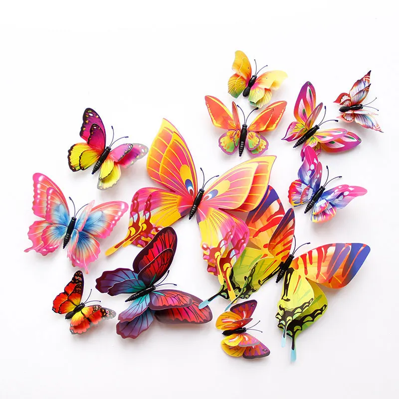 Pegatina de pared de mariposa de doble capa 3D para decoración del hogar, calcomanía decorativa para pared, mariposas para fiesta, imán de nevera, novedad