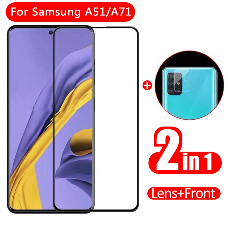 2 в 1 закаленное стекло для Samsung Galaxy A51 A71 Защита экрана A50 A70 и пленка объектива |